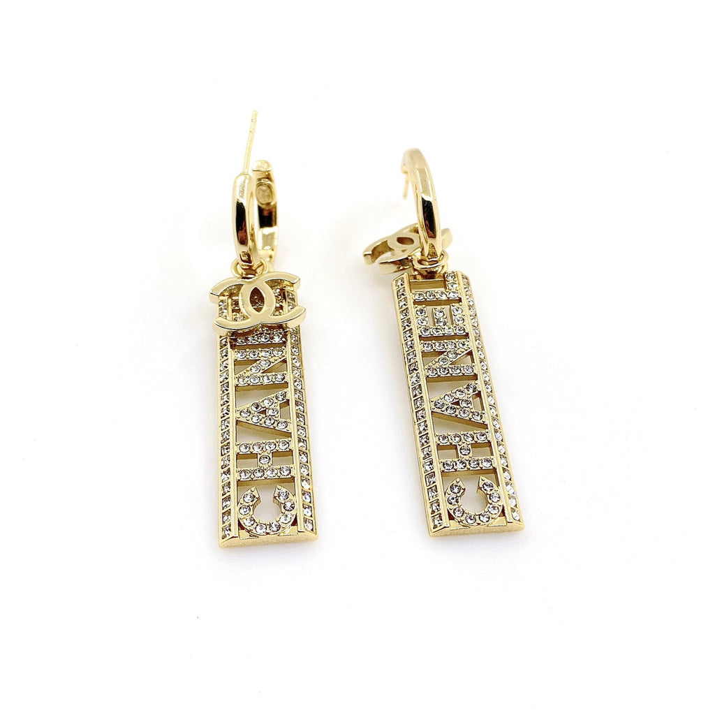18K  Chanel Crystals Long Letter Earrings