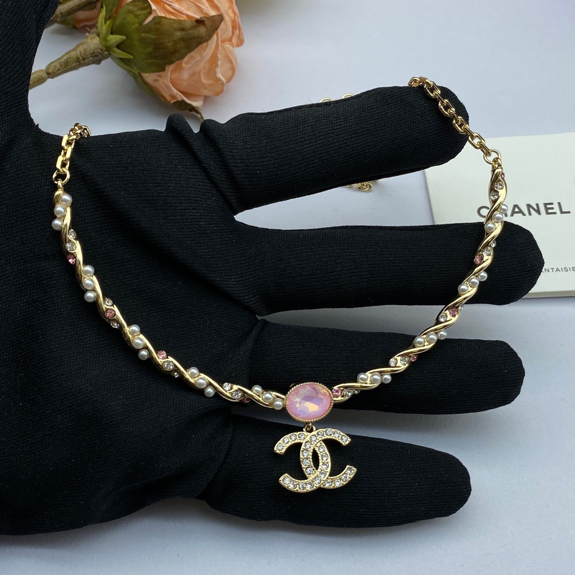 18K  Chanel Pink Crystal Necklace