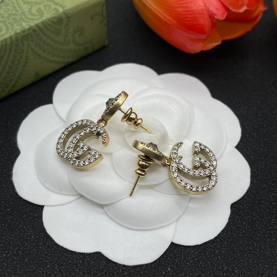 18K Double Gucci Crystals Earrings