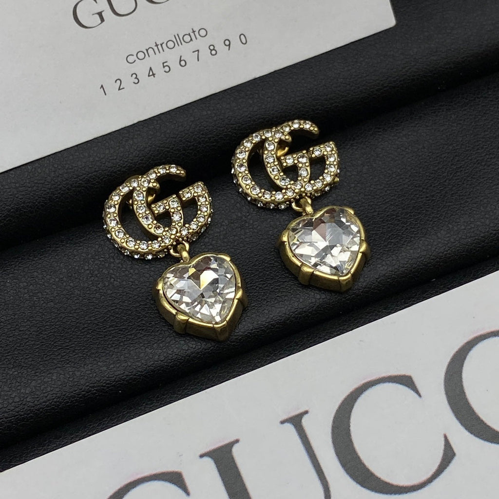 18K Double Gucci Crystal Pendant Earrings