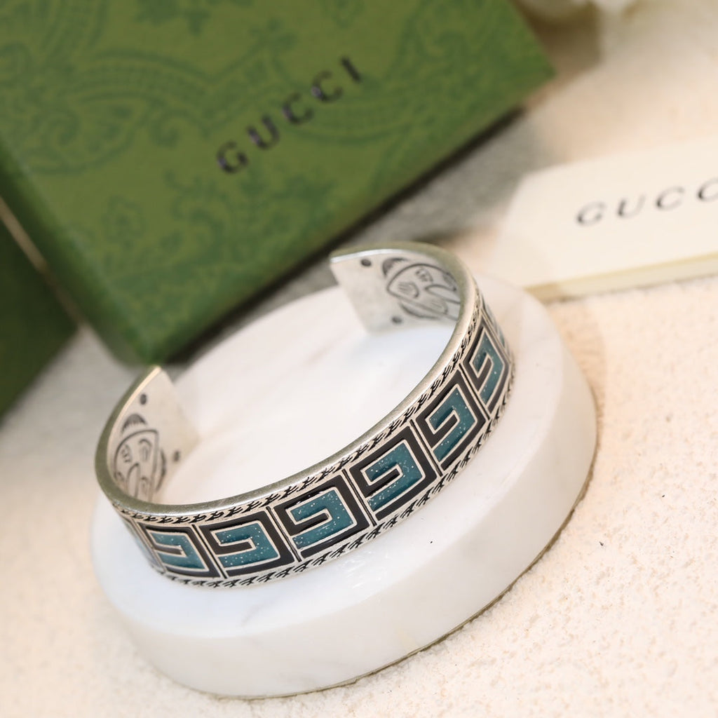 Double Gucci Cube Green Wide Bracelet