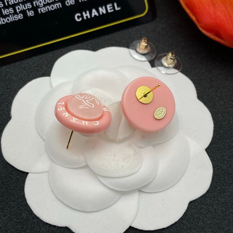 18K  Chanel Pink Round Earrings