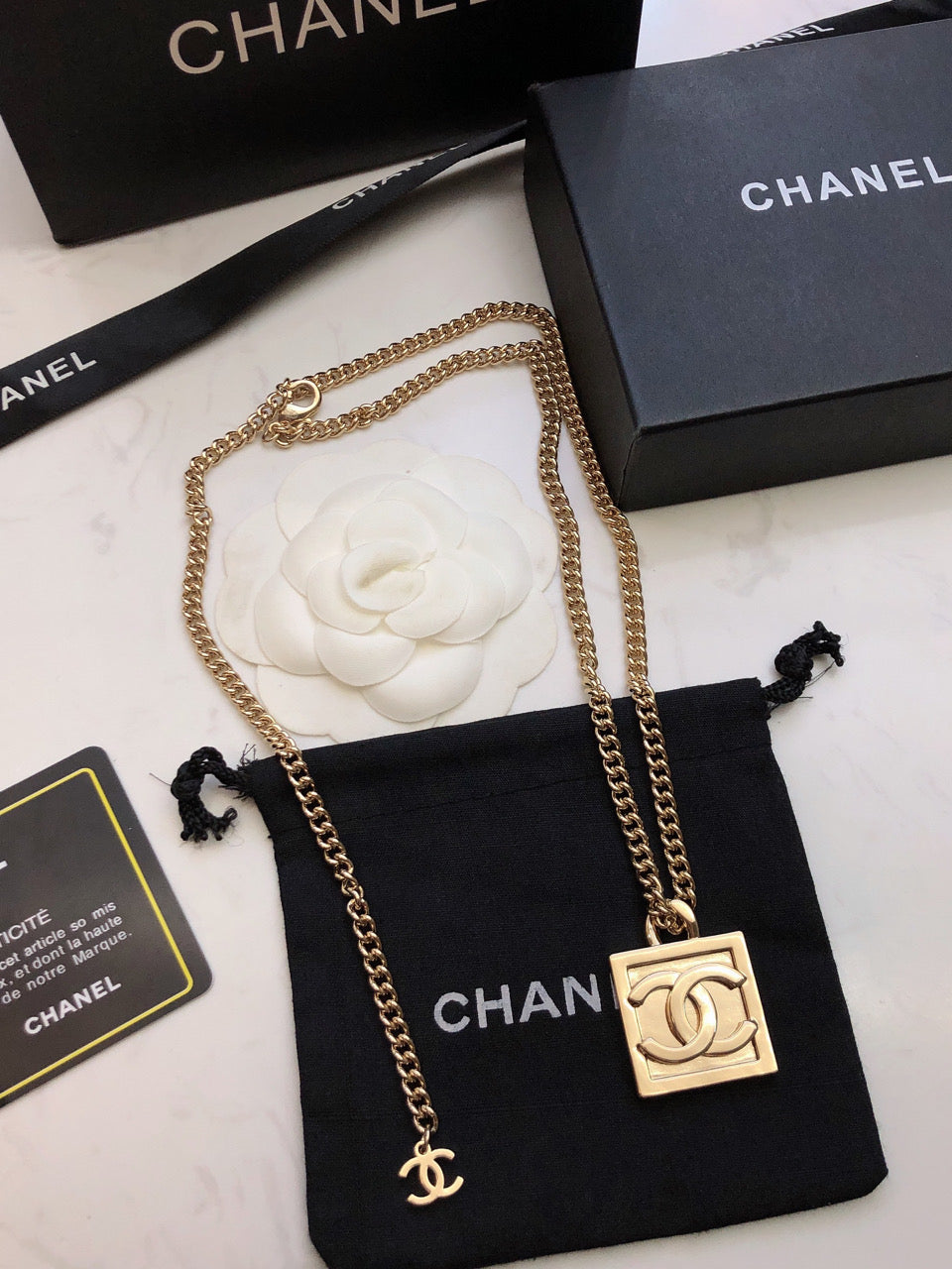 18K  Chanel Square Logo Necklace