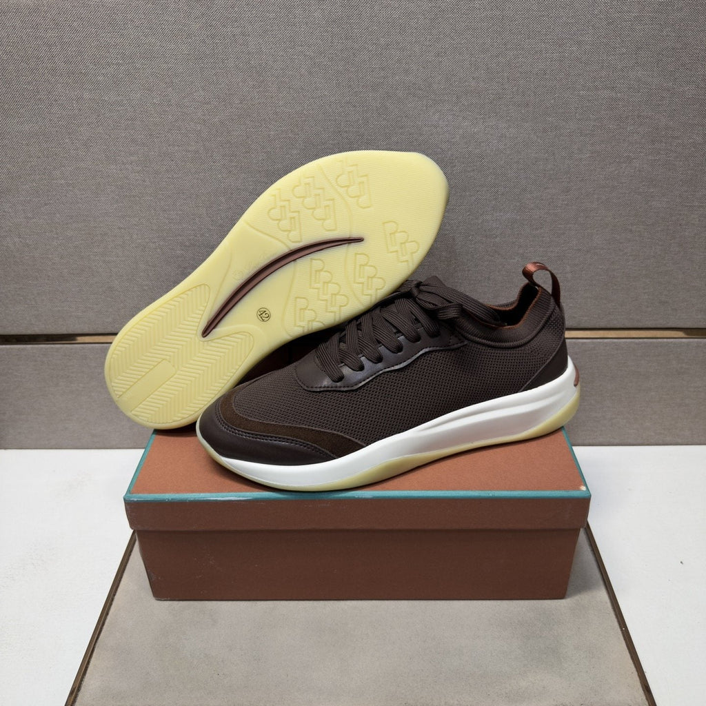 Men's Dark Brown Paneled Sneakers — front