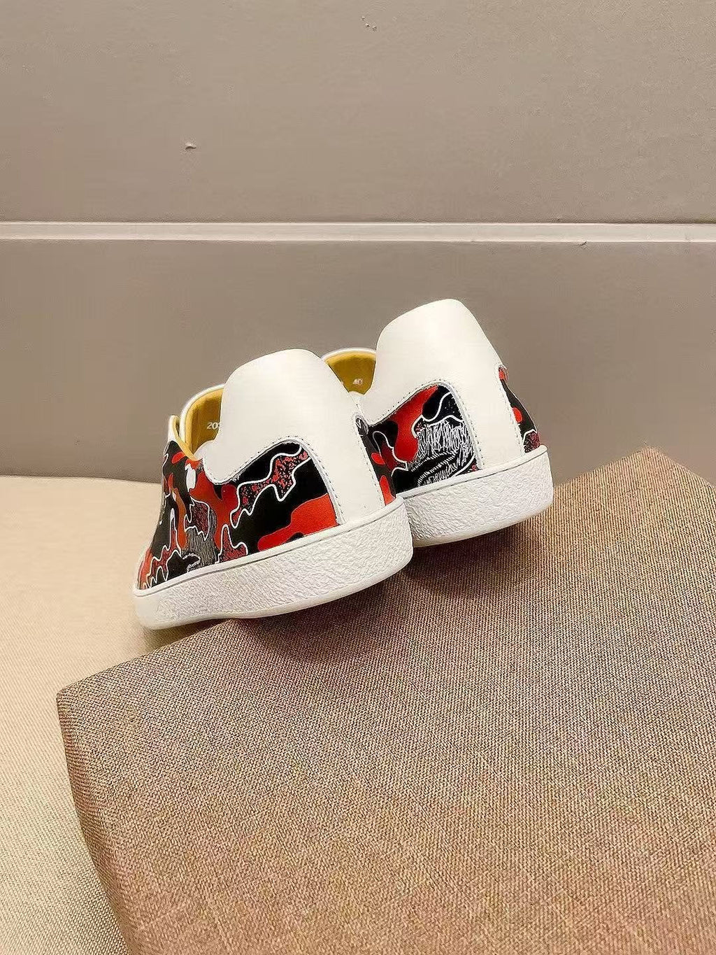 Gucci White Low-Top Sneakers with Black and Red Sides — back