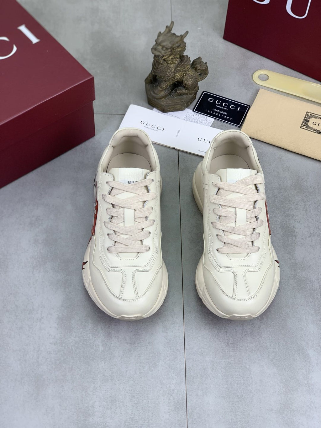 Gucci Cream White Graphic Chunky Sneakers — front