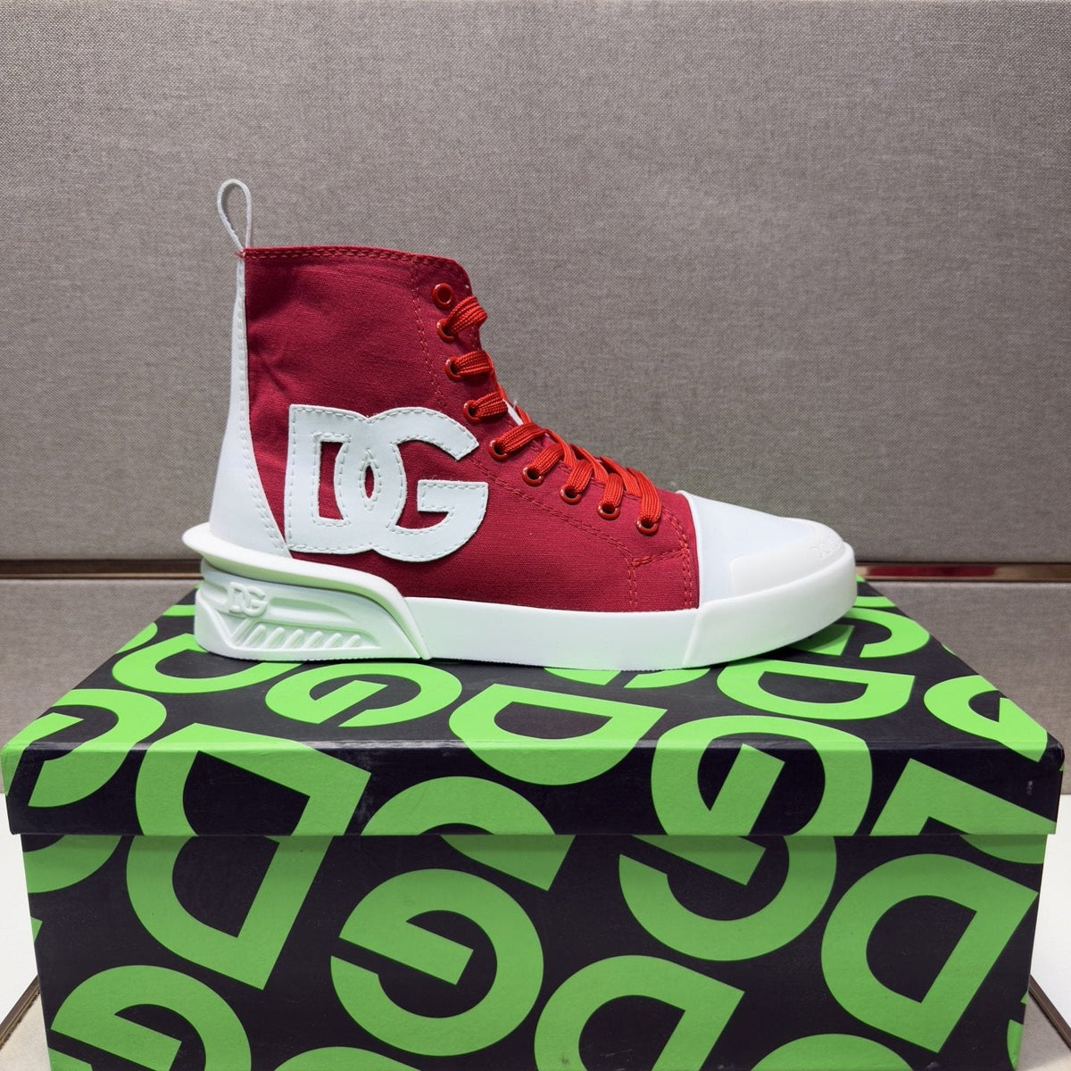 Dolce & Gabbana Red and White High-Top Sneakers — side