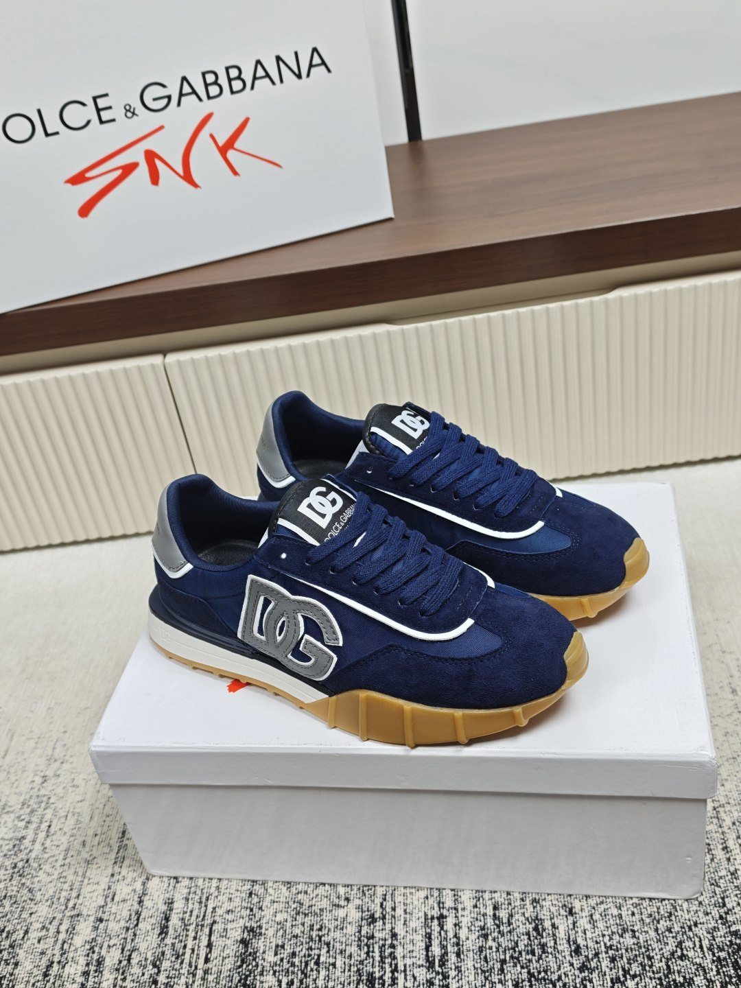 Dolce & Gabbana Navy Lace-Up Sneakers — front
