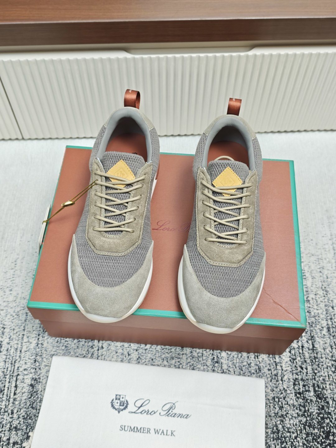 Loro Piana Gray Taupe Lace-Up Sneakers — front