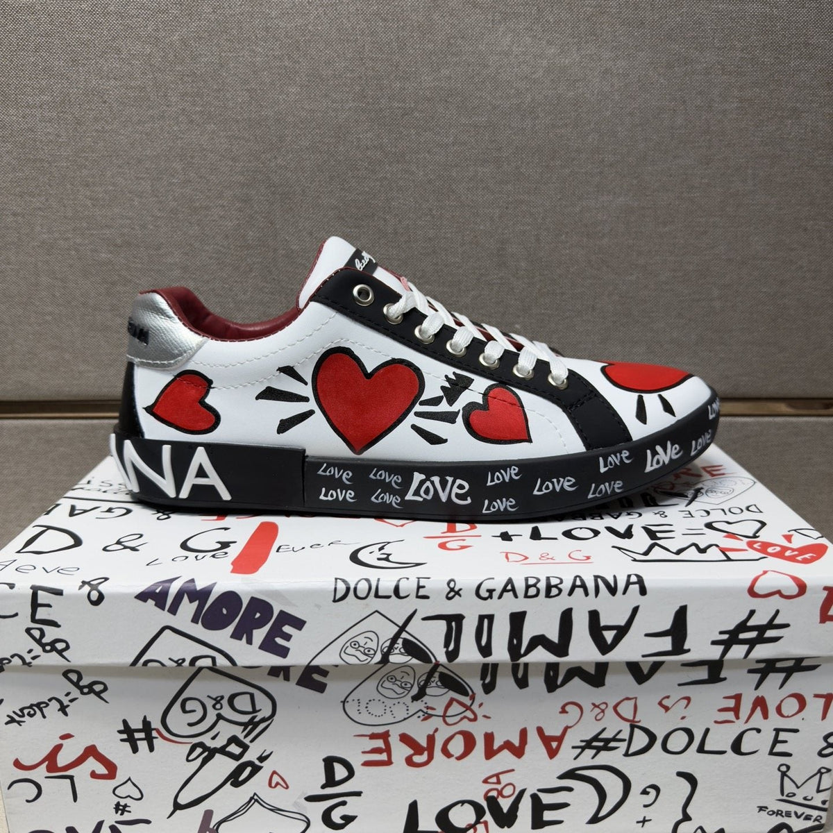 Dolce & Gabbana Men's Red Heart Low-Top Sneakers — side