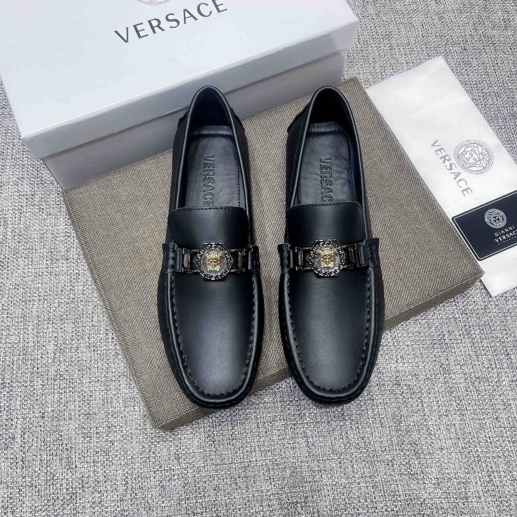 Versace Black Medallion Loafers — front