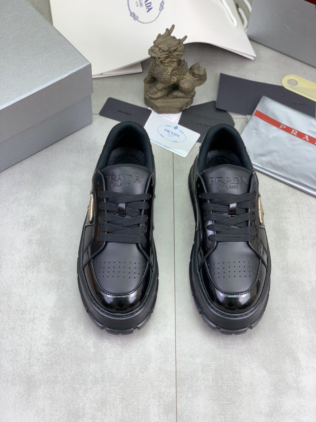 Prada Paneled Lug-Sole Low-Top Sneakers — front