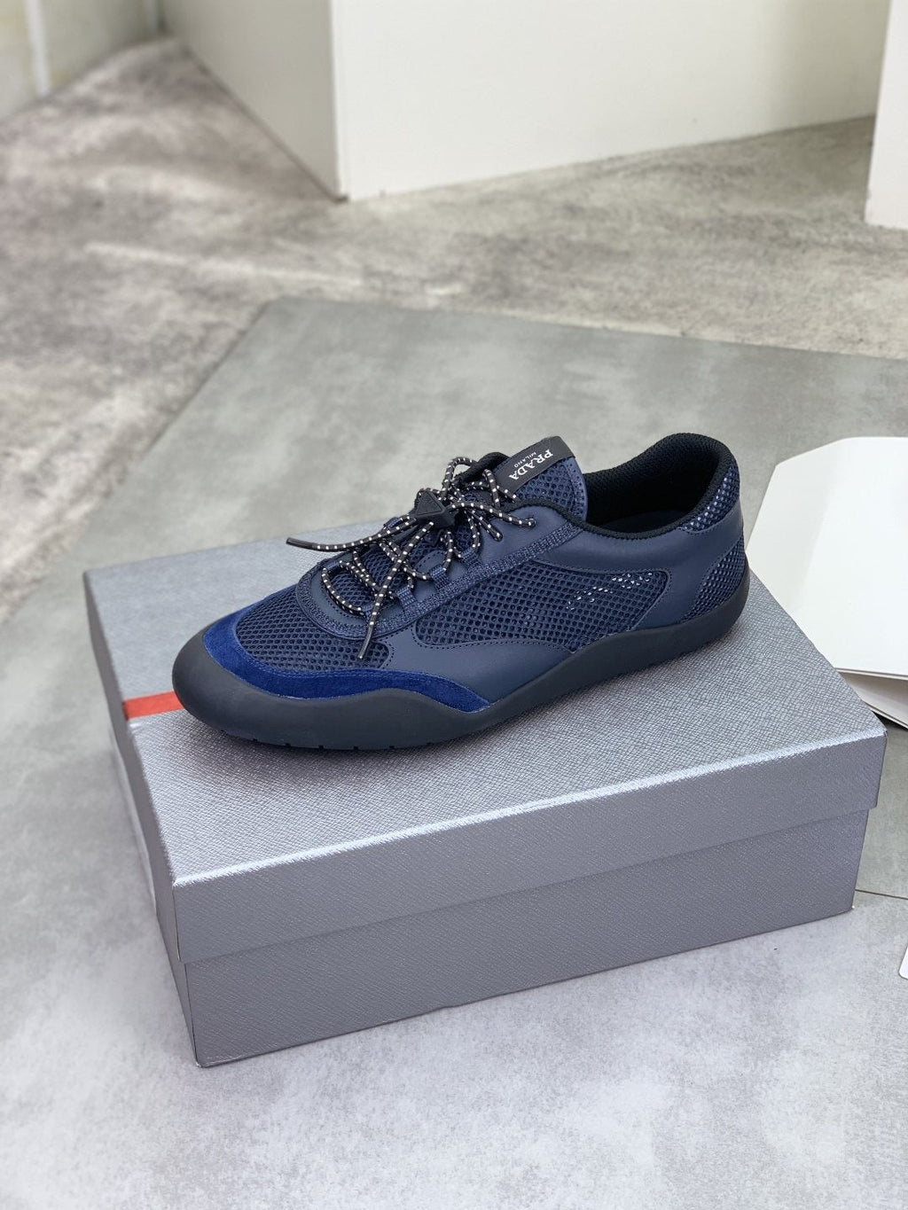 Prada Layered Mesh Lace-Up Sneakers — side