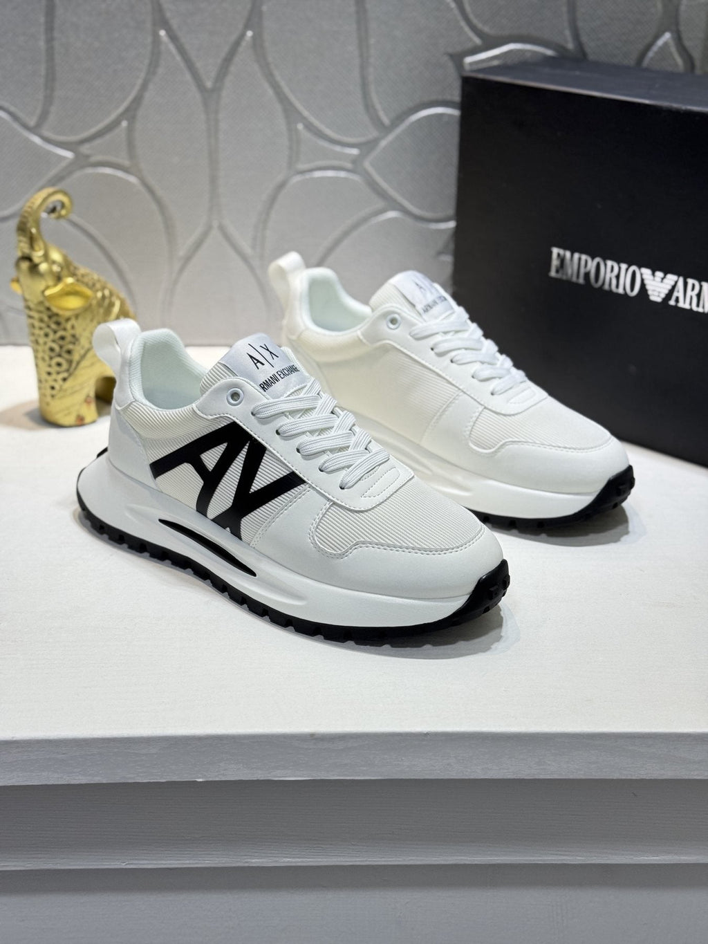 Armani Men's Graphic Side Lace-Up Sneakers — front
