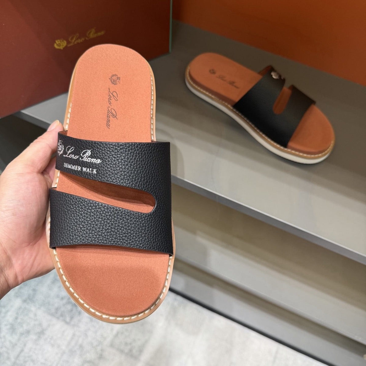 Loro Piana Summer Walk Slotted Slide Sandals — model