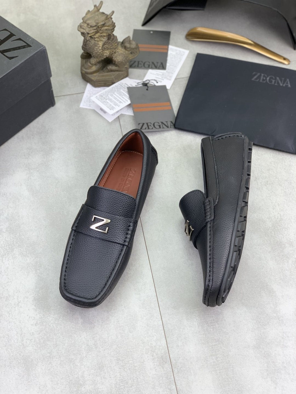 Zegna Square-Toe Leather Loafers — front