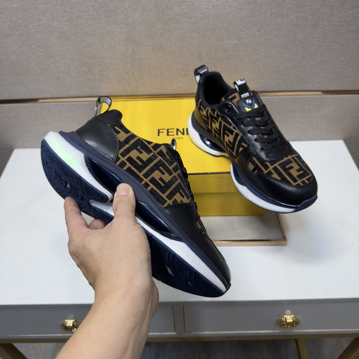 Fendi Men's Patterned Panel Sneakers — model