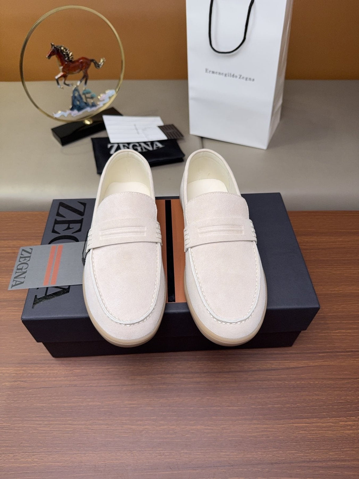 Zegna Men's Suede Strap Loafers — front