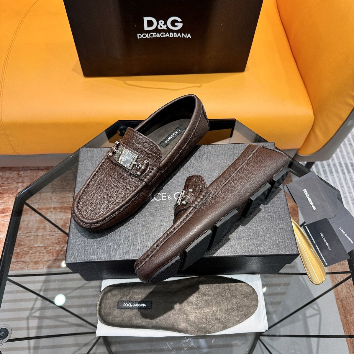 Dolce & Gabbana Embossed Leather Driving Loafers — front