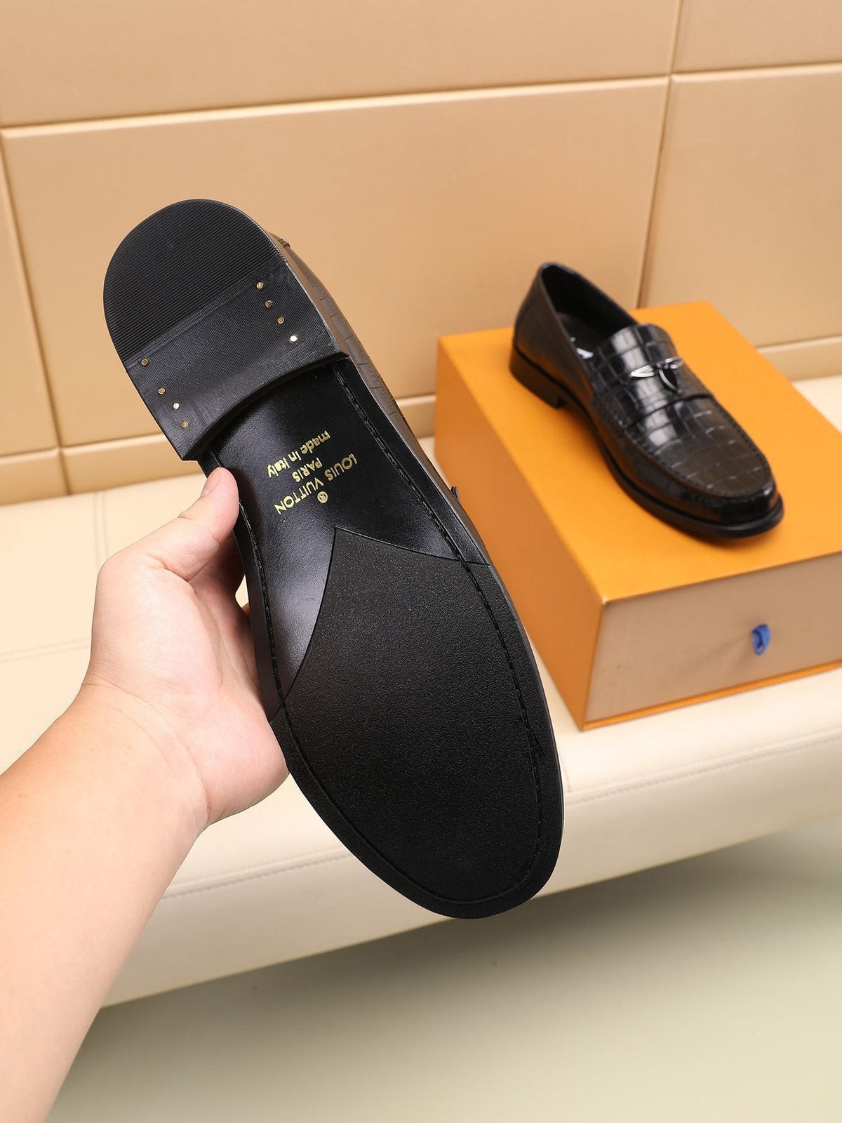Louis Vuitton Embossed Strap Loafers — front