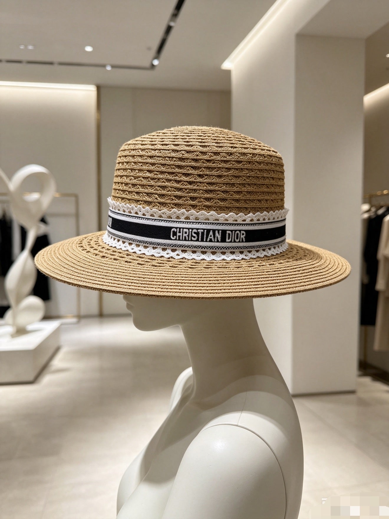 DIOR Straw Flat-Top Sun Hat